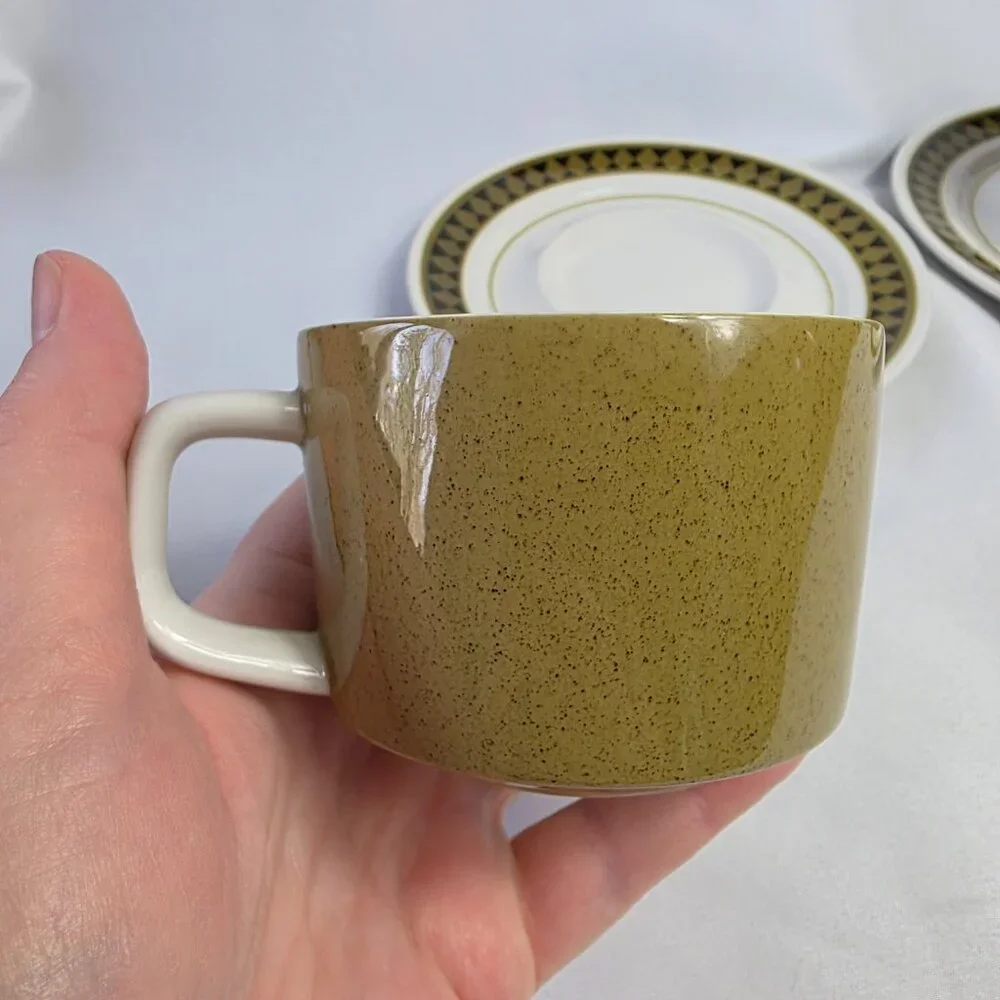 TWO Mikasa Mediterrania Dominique & Avocado Green Cup & Saucer Sets